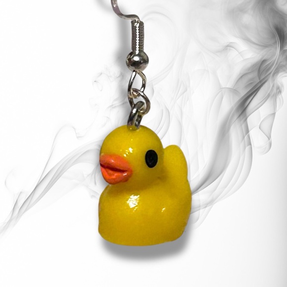 Hand Crafted Earrings Ducks Yellow Orange Resin Dangle Long Pierced - Picture 5 of 8